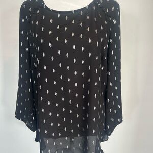 Fortune‎ + Ivy Blouse Medium Black Silver Metallic Dot Long Sleeve Top